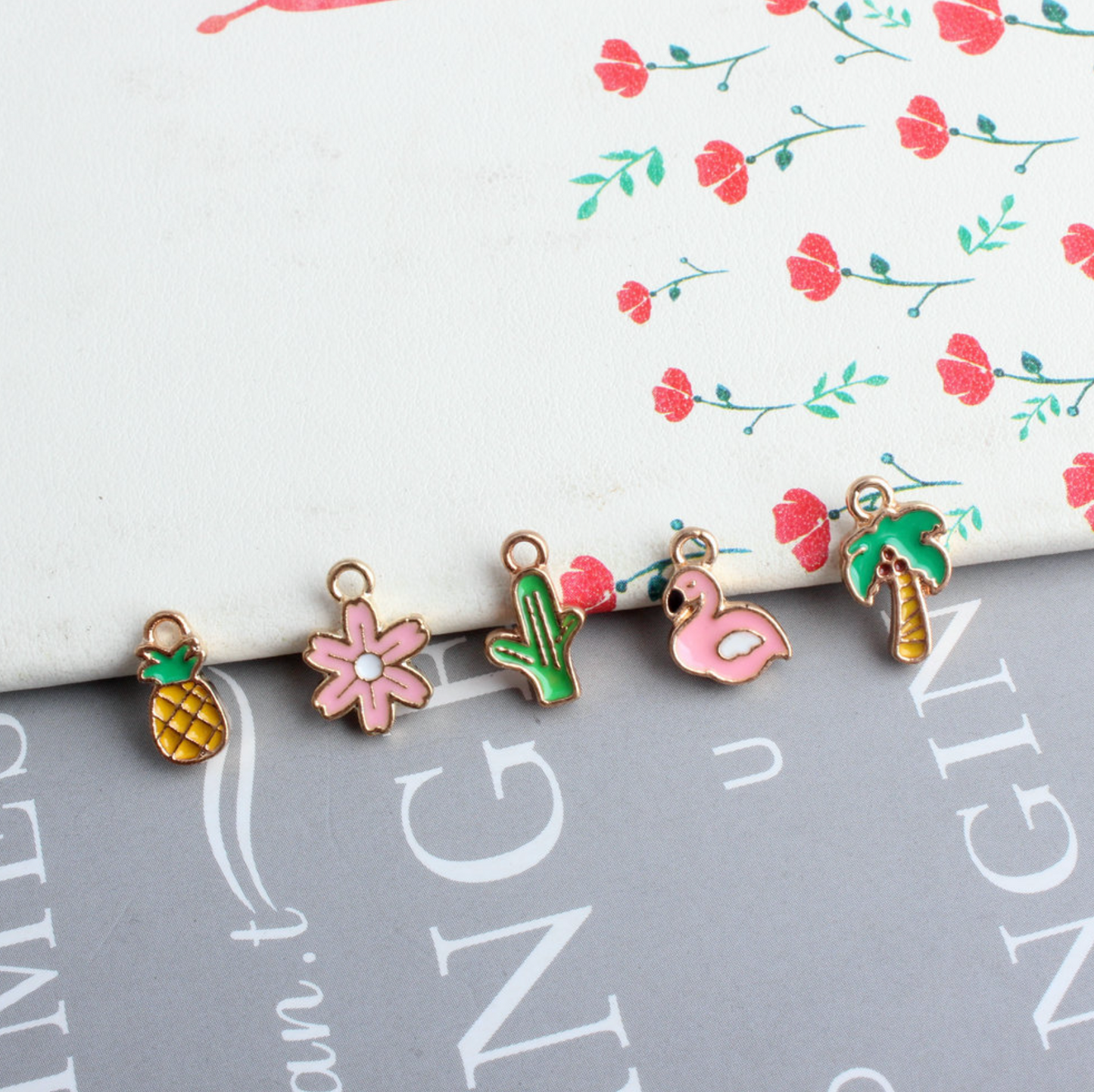 5PC Mini Cactus, Flamingo, Flower, Pineapple, Coconut Tree Charm
