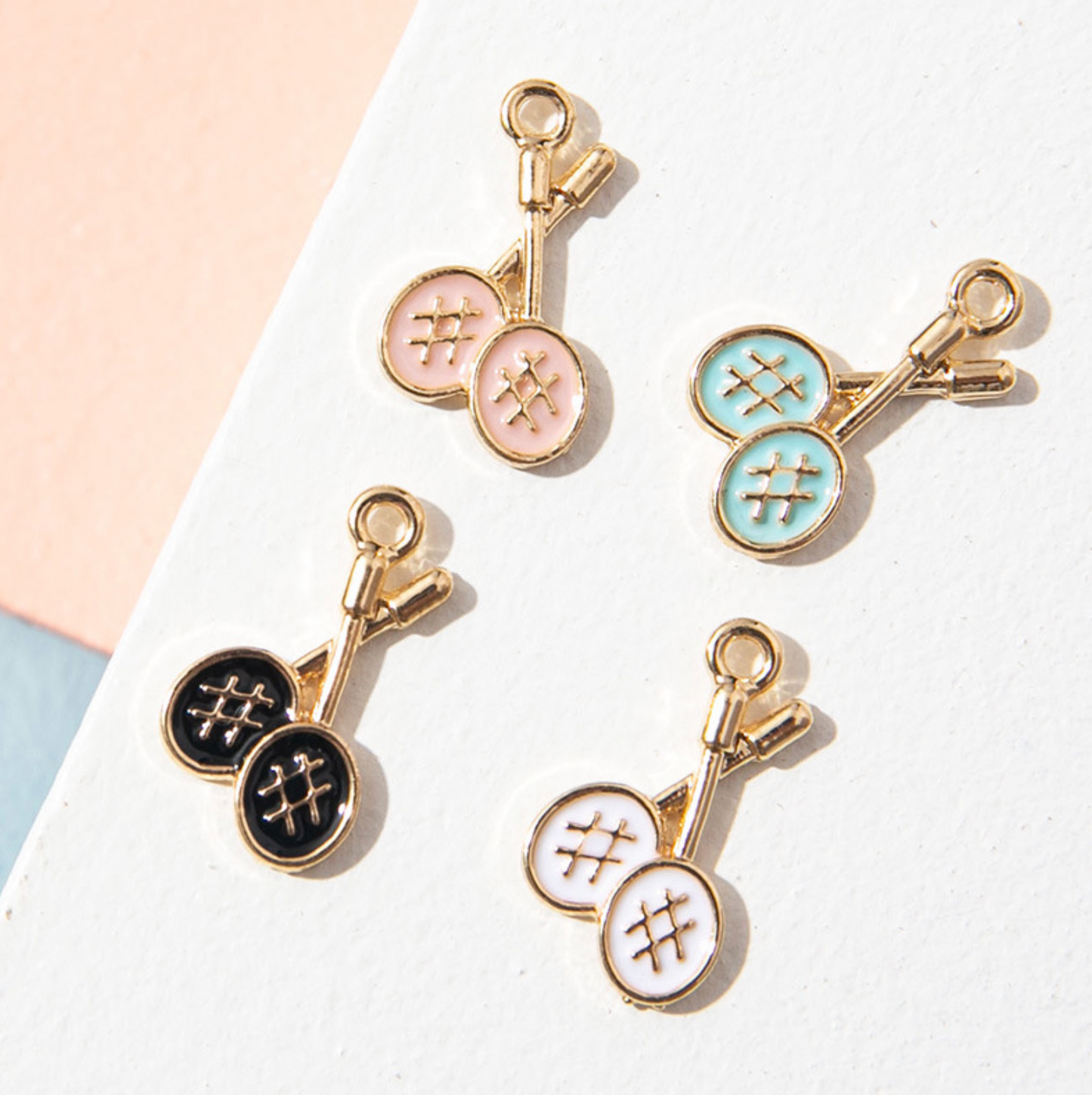 Alloy Enamel Badminton Racquet Paddle Charm (20mm x 11mm)