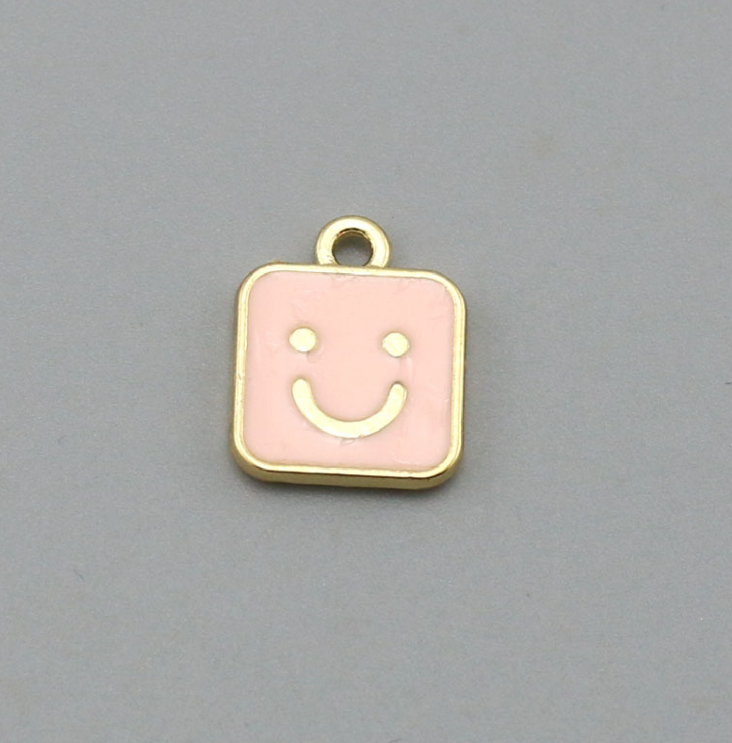 Cute Pink, Blue, White Square Happy Face Enamel Charm (14mm x 11mm)