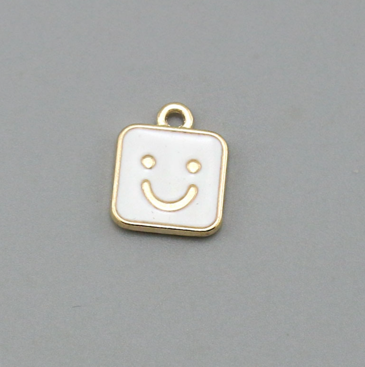 Cute Pink, Blue, White Square Happy Face Enamel Charm (14mm x 11mm)