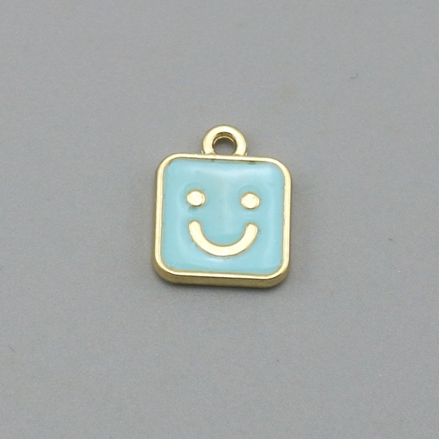 Cute Pink, Blue, White Square Happy Face Enamel Charm (14mm x 11mm)