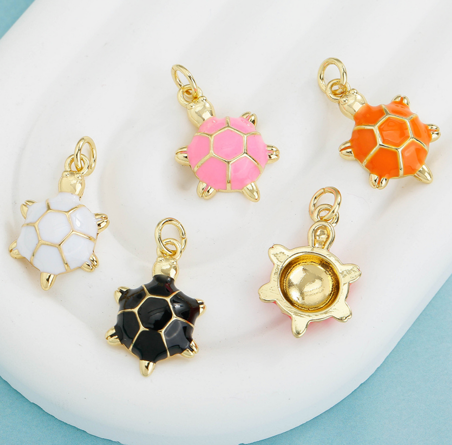 19MM Gold Plated Turtle Charm with Colored Enamel Shell
