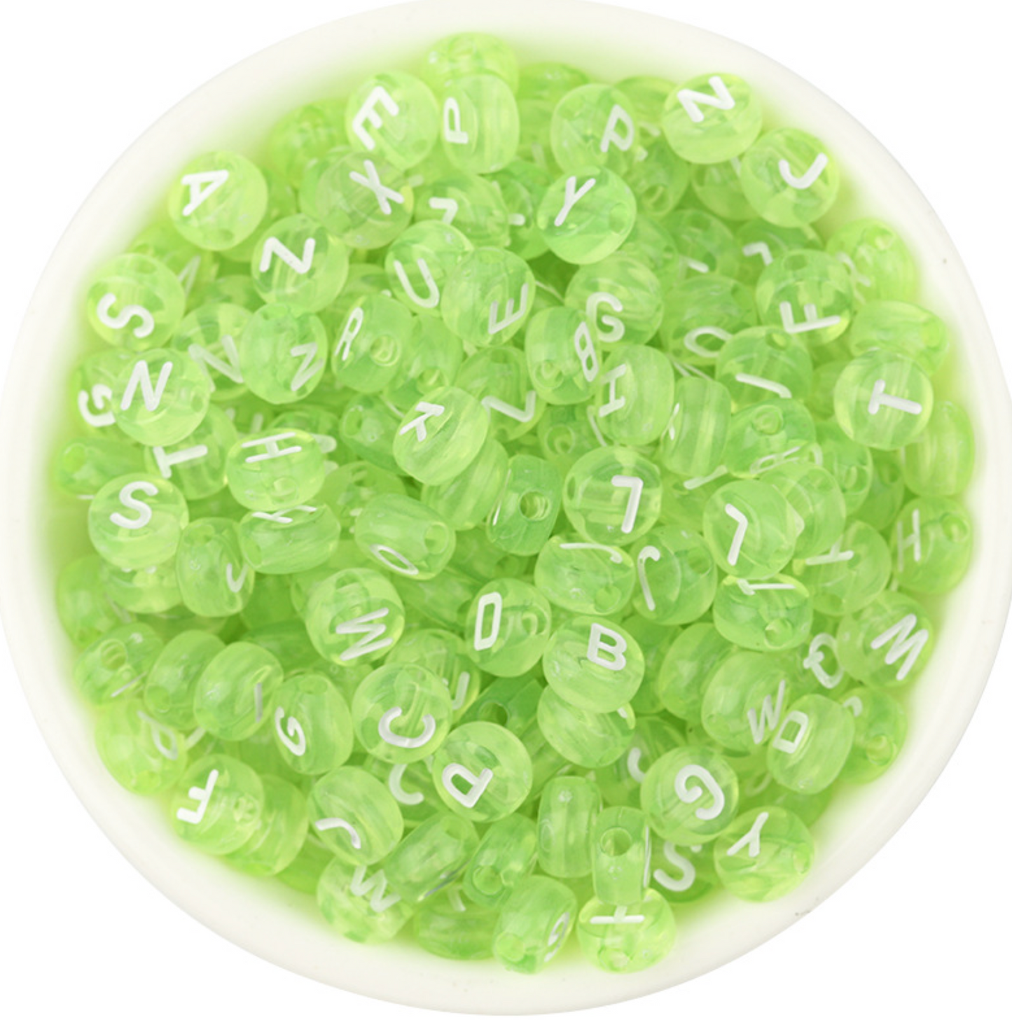 Translucent GREEN, White Letter A-Z Alphabet Individual Beads (7MM)