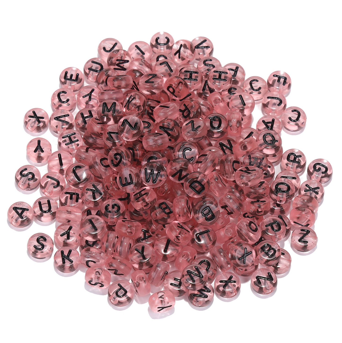 Translucent LIGHT PINK, Black Letter A-Z Alphabet Individual Beads (7MM)