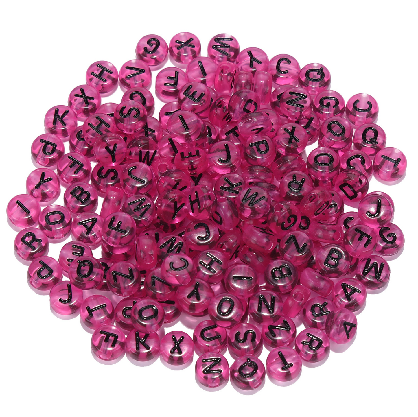Translucent ROSE PINK, Black Letter A-Z Alphabet Individual Beads (7MM)
