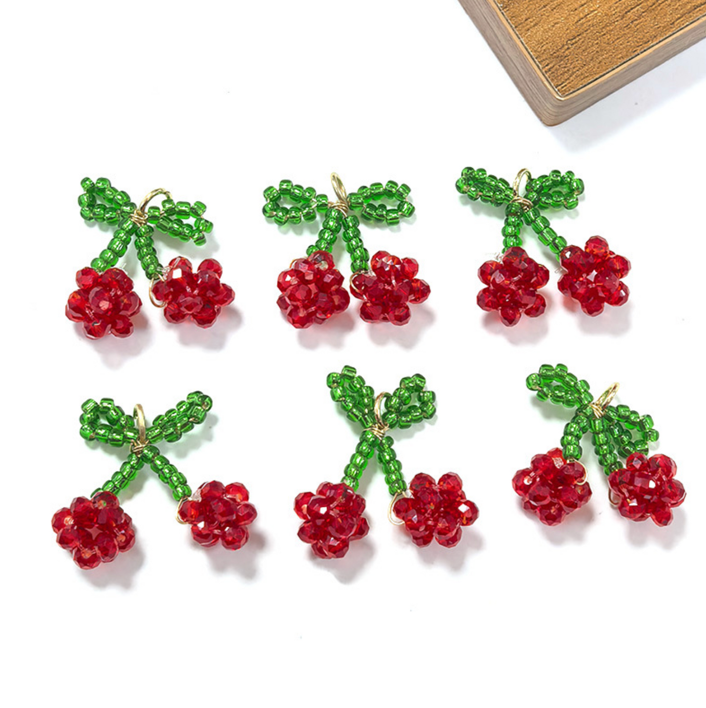 Beaded Cherry Charm, Fruit Themed Charms (18MM x 17MM)