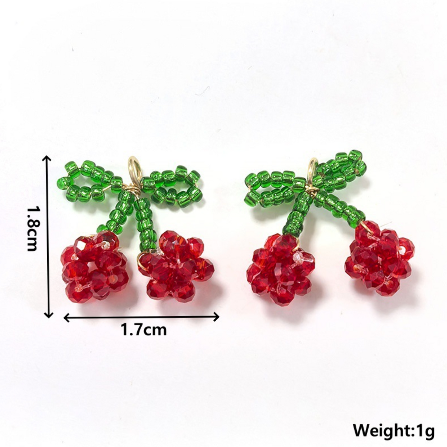 Beaded Cherry Charm, Fruit Themed Charms (18MM x 17MM)