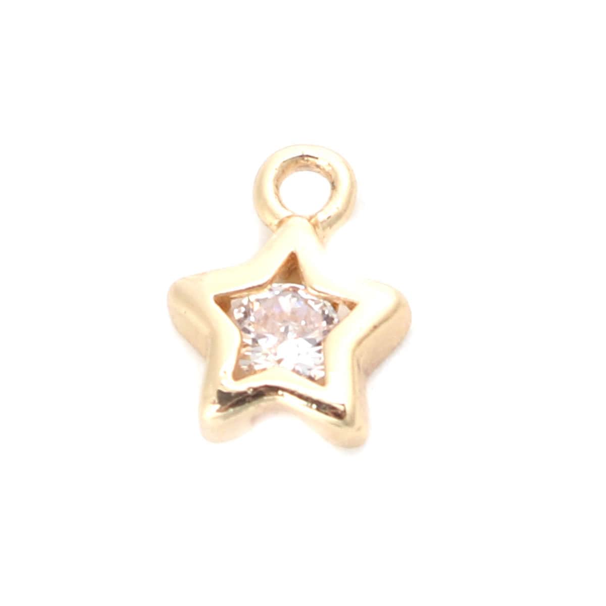 18K GOLD PLATED Star Charm with Rhinestone (6MM x 8MM)