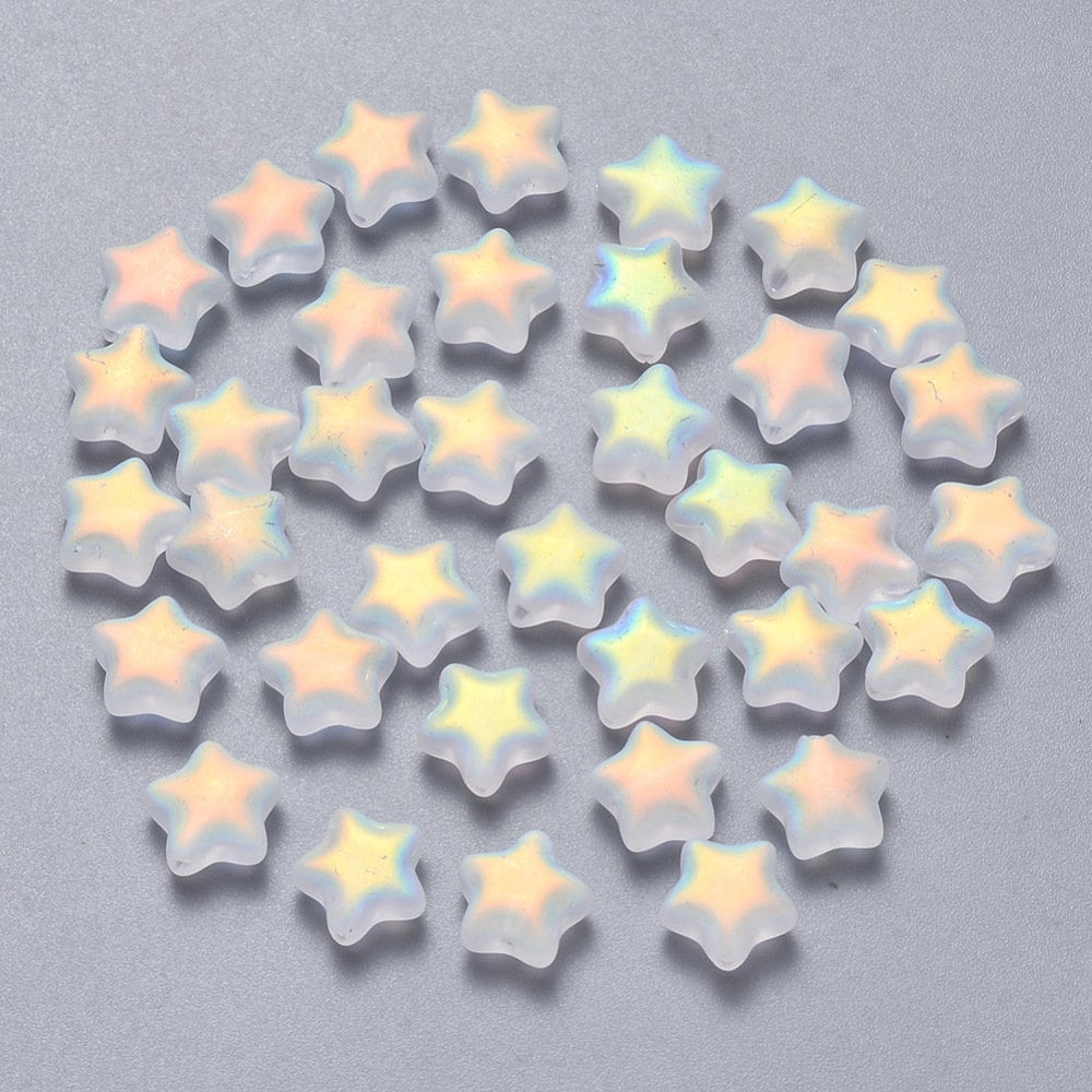 Cute Spray Painted AB Frosted Colored Glass with Gold Flakes Star Beads (8mm x 8.5mm x 4mm) C01