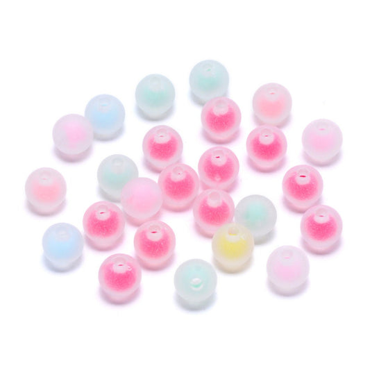 Mixed Colors Frosted Transparent Round Acrylic Beads (8x7.5mm; Hole: 2mm)