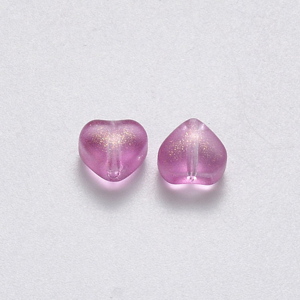 Cute Spray Painted Violet Colored Glass Heart Beads (6mm x 6mm x 4mm) B06