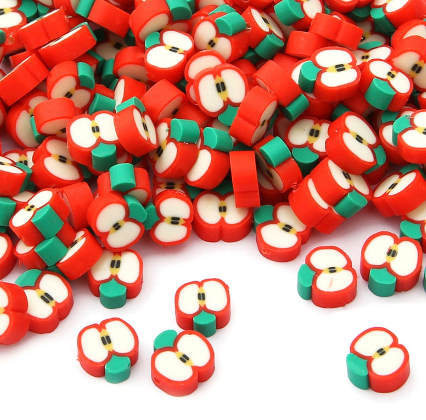 Apple Fruit Themed Polymer Clay Beads (10mm x 10mm, Hole: 1.6mm)