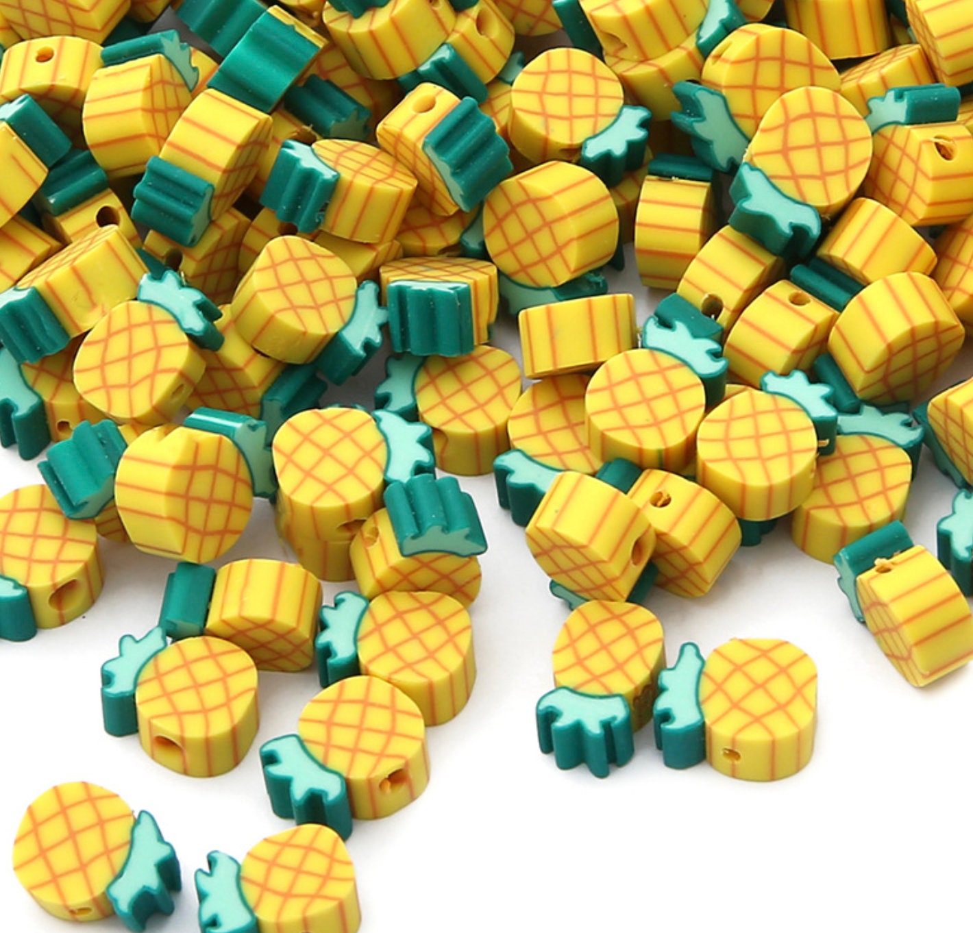 Pineapple Fruit Themed Polymer Clay Beads (10mm x 7mm, Hole: 1.6mm)