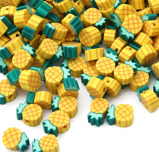Pineapple Fruit Themed Polymer Clay Beads (10mm x 7mm, Hole: 1.6mm)