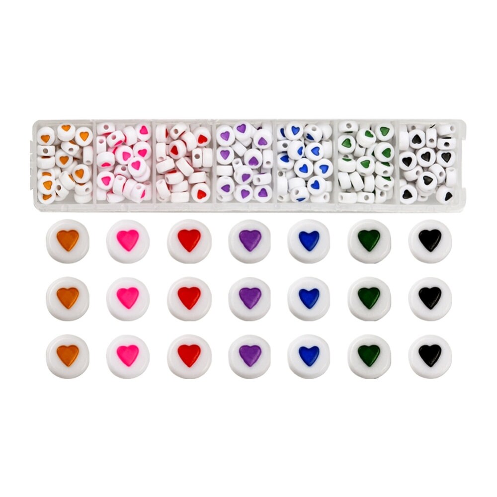 7MM Mixed Color Heart Bead Set (245 beads per box, 25pcs per color