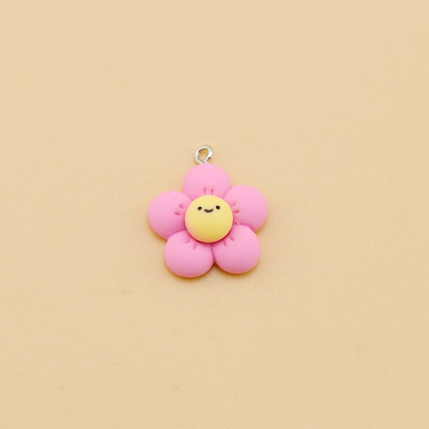 Pink Flower with Smiley Face Charm (21MM X 21MM)