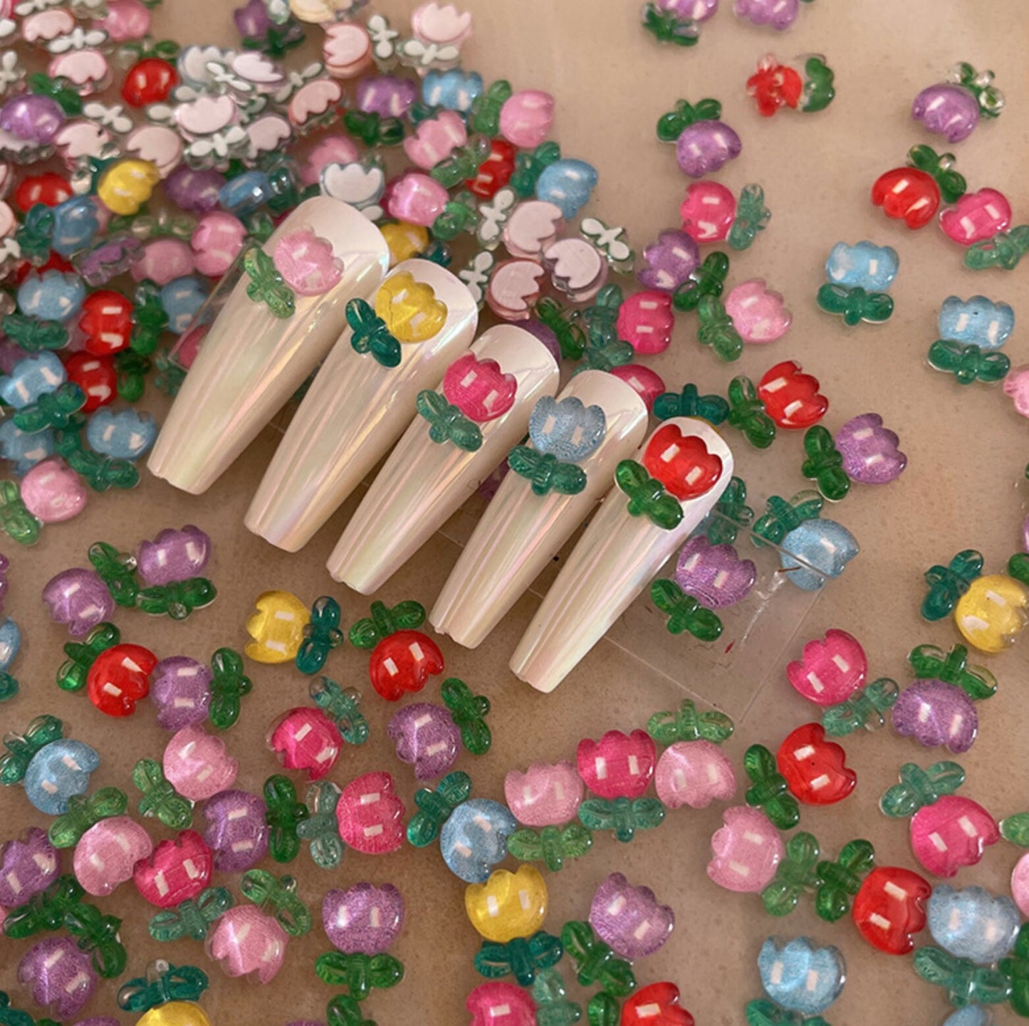 Cute Mixed Color Flower with Face Nail Art Charms, Decoden, DIY Supplies, Mini Cabochon