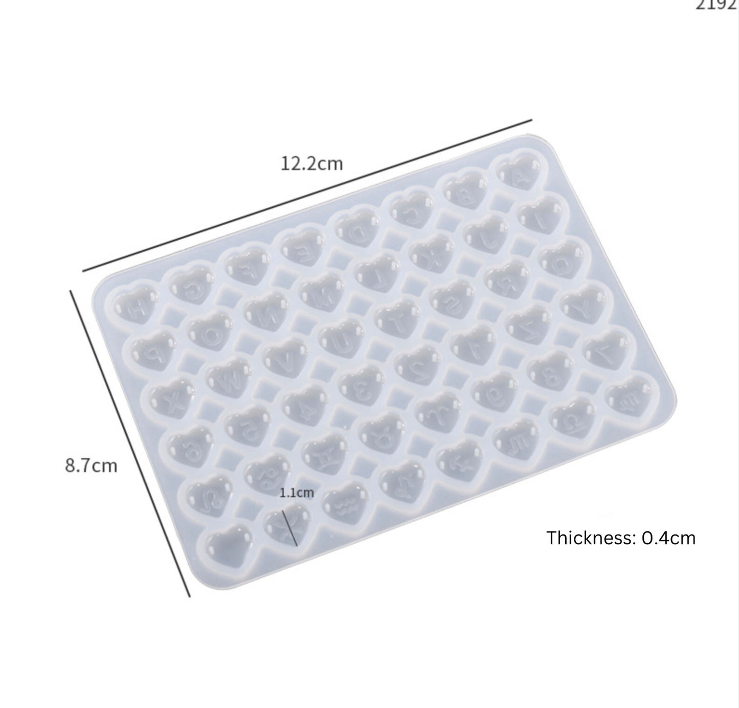 Heart/Square Shaped Letters Numbers and Astrological Sign Resin Silicone Molds (Available in Single or Double Holes)