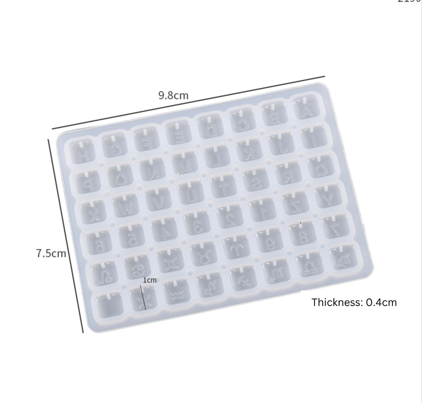 Heart/Square Shaped Letters Numbers and Astrological Sign Resin Silicone Molds (Available in Single or Double Holes)