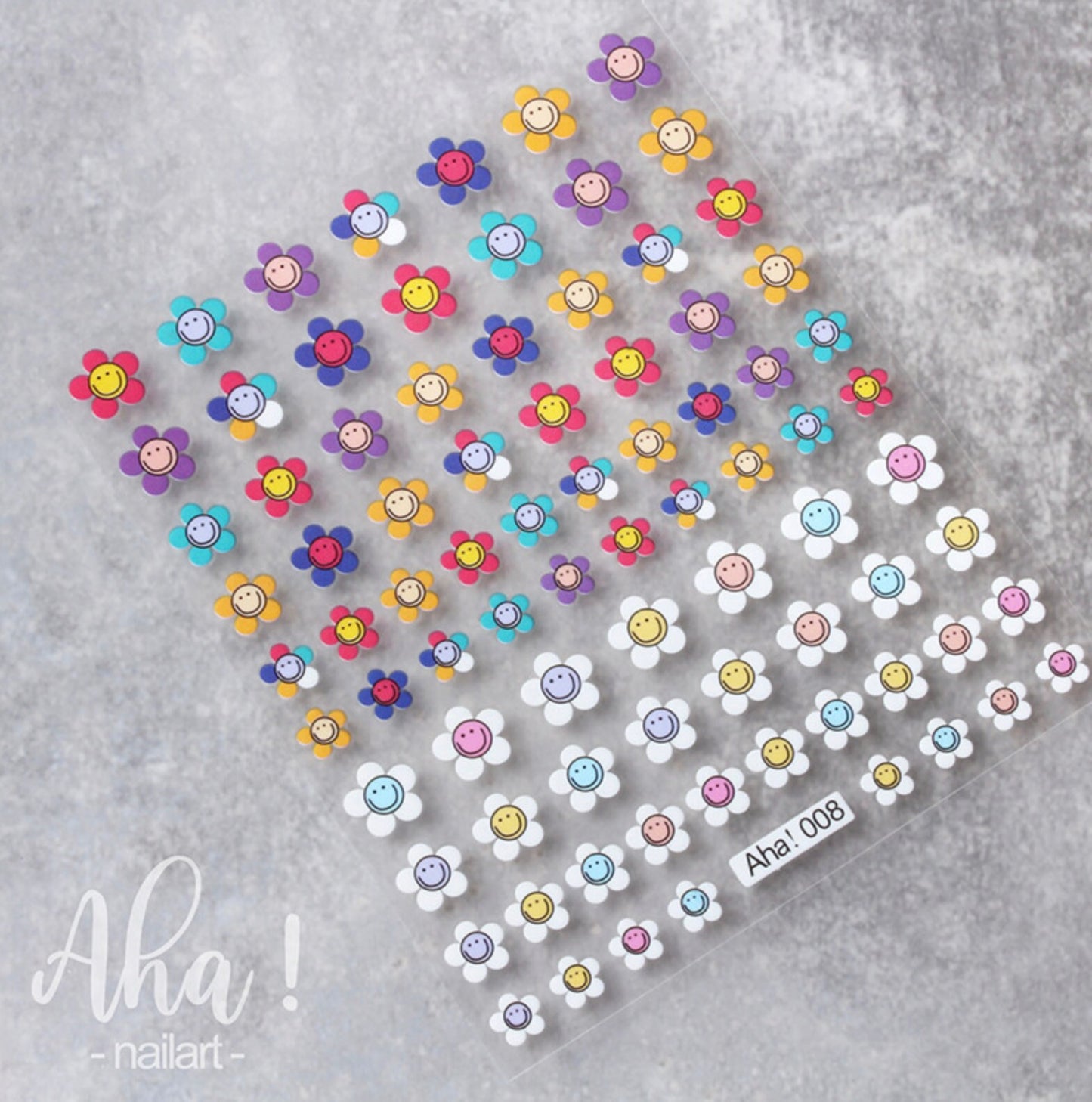 Rainbow Smiley Faced Flowers 2D Nail Art Stickers (008)