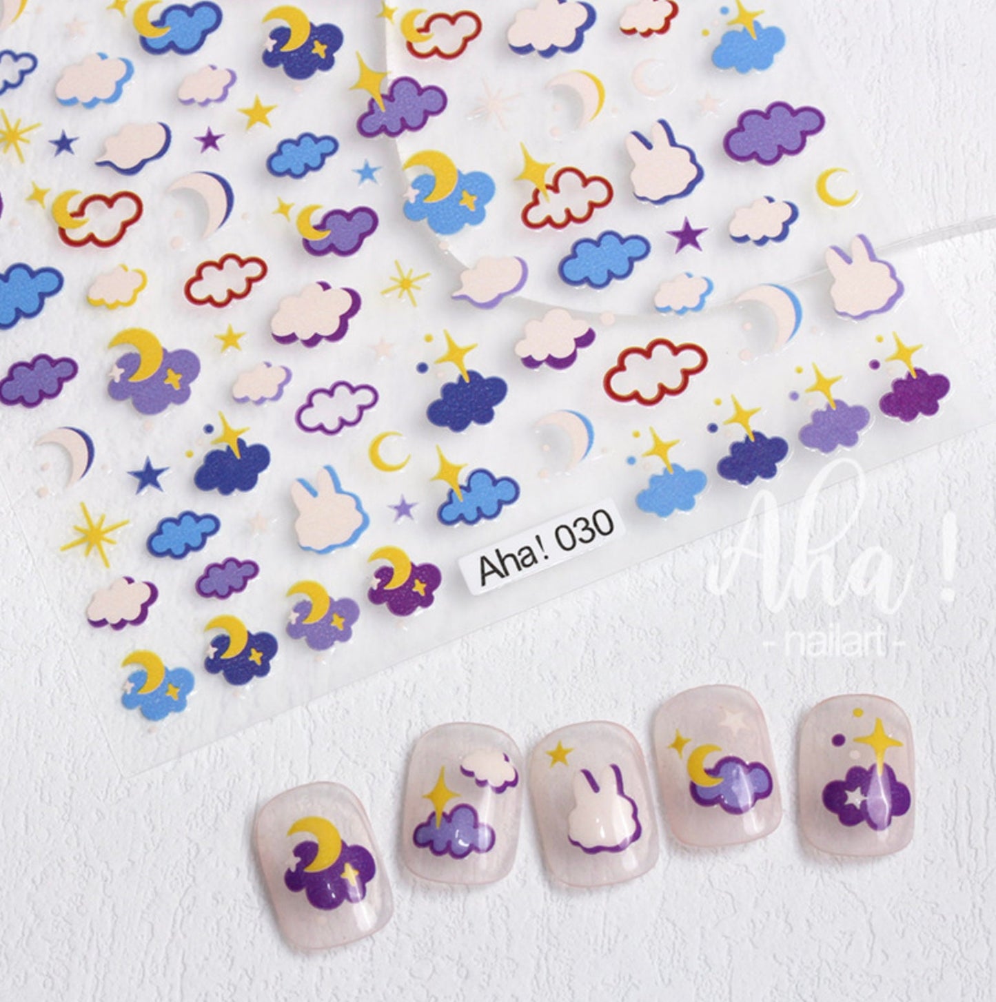 Bunny Cloud Night, Sky Themed 2D Nail Art Stickers (030)