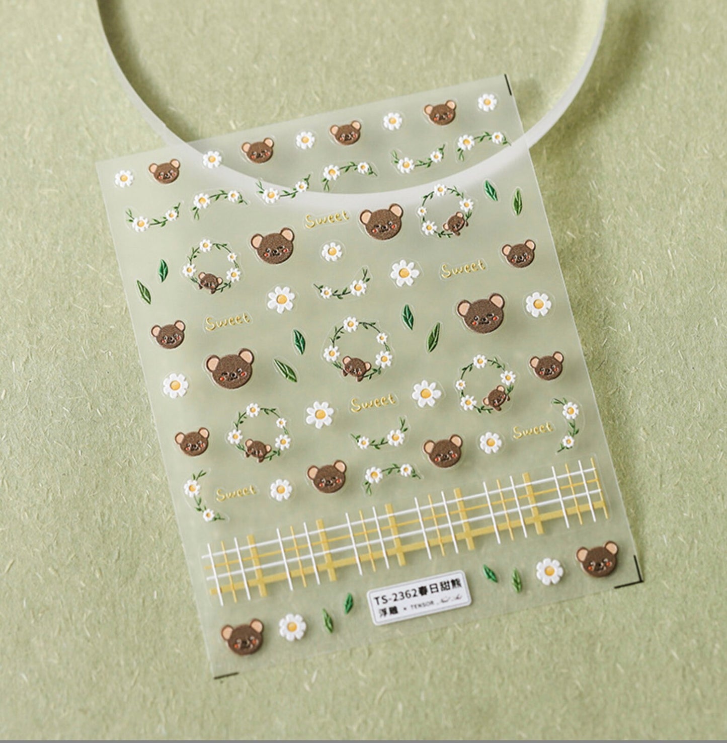 Cute Flower Bear, Animal Themed Nail Art Stickers (Available in 2D and 3D)