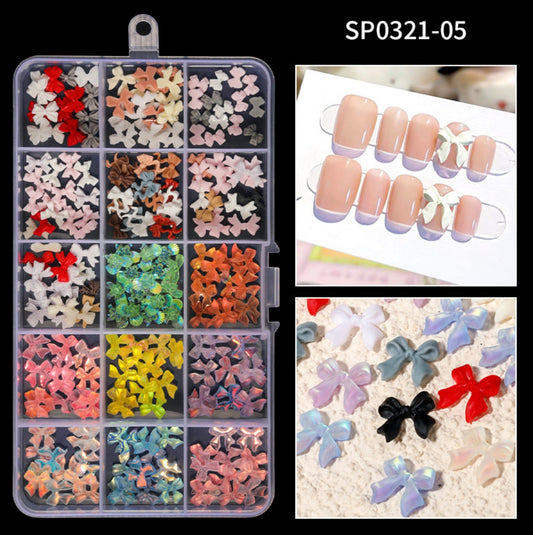 Mixed Styles and Colors of Bows 3D Nail Art Decorations Box Set, Mini Cabochon