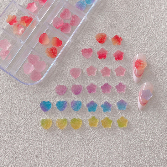 Faux Sugar Covered Star and Heart Gummy Set , Candy Themed 3D Nail Art Charms, Decoden, DIY Supplies, Mini Cabochon (4pc per style)