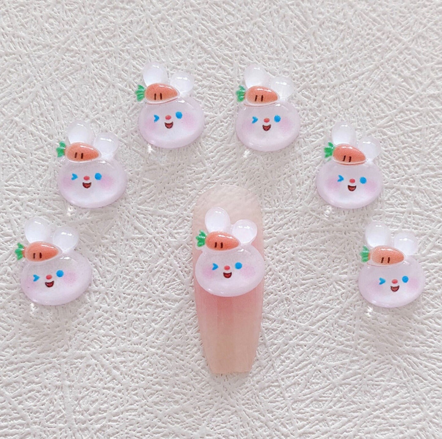 Cute Chubby Bunny with Carrot, Animal Themed 3D Nail Art Charms, Decoden, DIY Supplies, Mini Cabochon