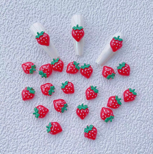 10MM x 11MM Cute Red Strawberry, Fruit Themed 3D Nail Art Charms, Decoden, DIY Supplies, Mini Cabochon