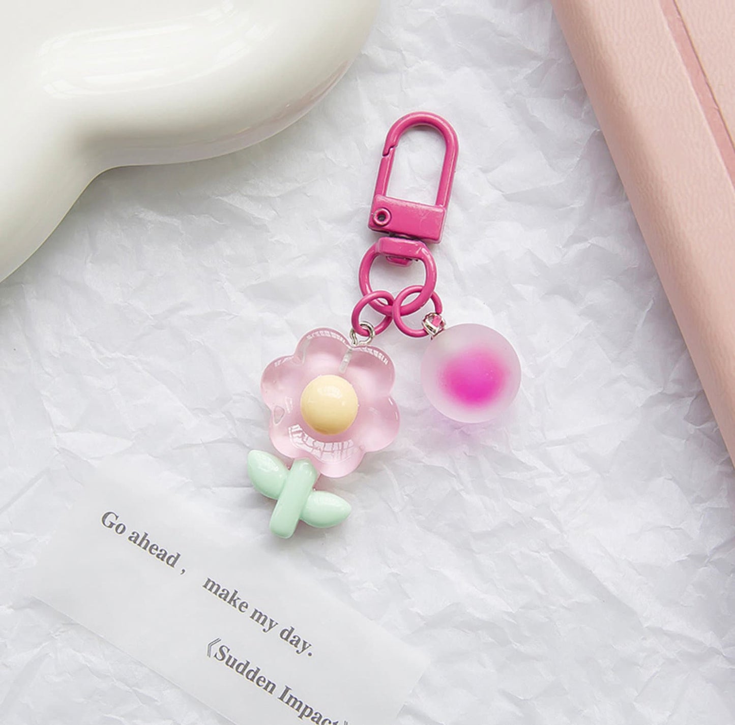 Cute Acrylic Frosted Flower Themed Keychain, Keyring, Lanyard, Phone Accessories