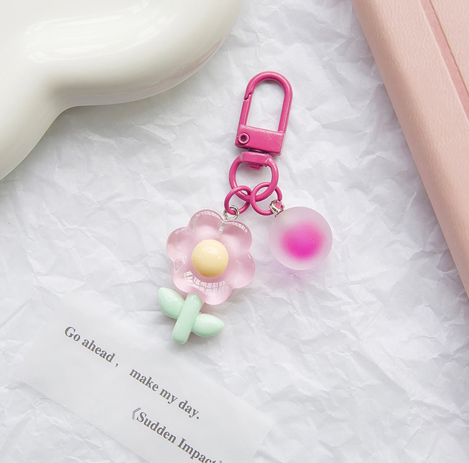 Cute Acrylic Frosted Flower Themed Keychain, Keyring, Lanyard, Phone Accessories