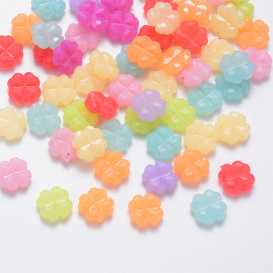 11.4MM Jelly Faceted Clover Flower Acrylic Beads