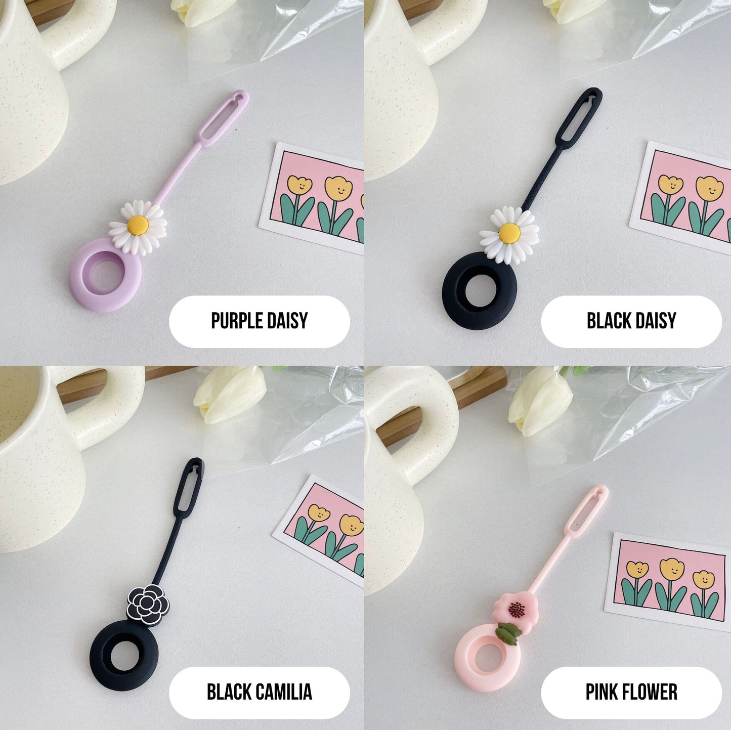 Cute Flowers Tie-able Silicone AirTag Case
