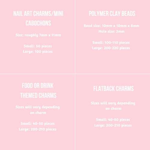 Random Grab Bags (Glitter, Polymer Clay Beads, Food Themed Charms, Drink Themed Charms, Flatblack Cabochons)