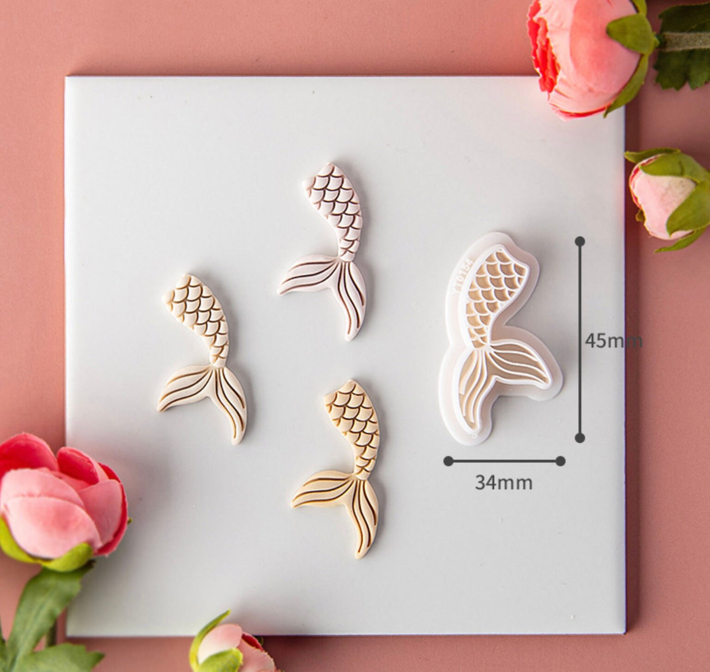 Left/Right Mermaid Tail Themed Polymer Clay Cutter (45mm x 34mm)