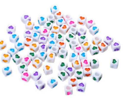 6MM Acrylic White Square Colorful Heart Beads (6mm; 200/400 PCS.)