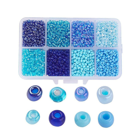 8 Blues Colors 8/0 Glass Seed Bead Set (3mm, 4200 pieces)