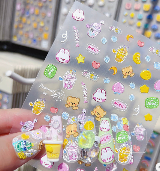 Tomoni Bunny and Honey Bear Themed Nail Art Stickers (to1860)
