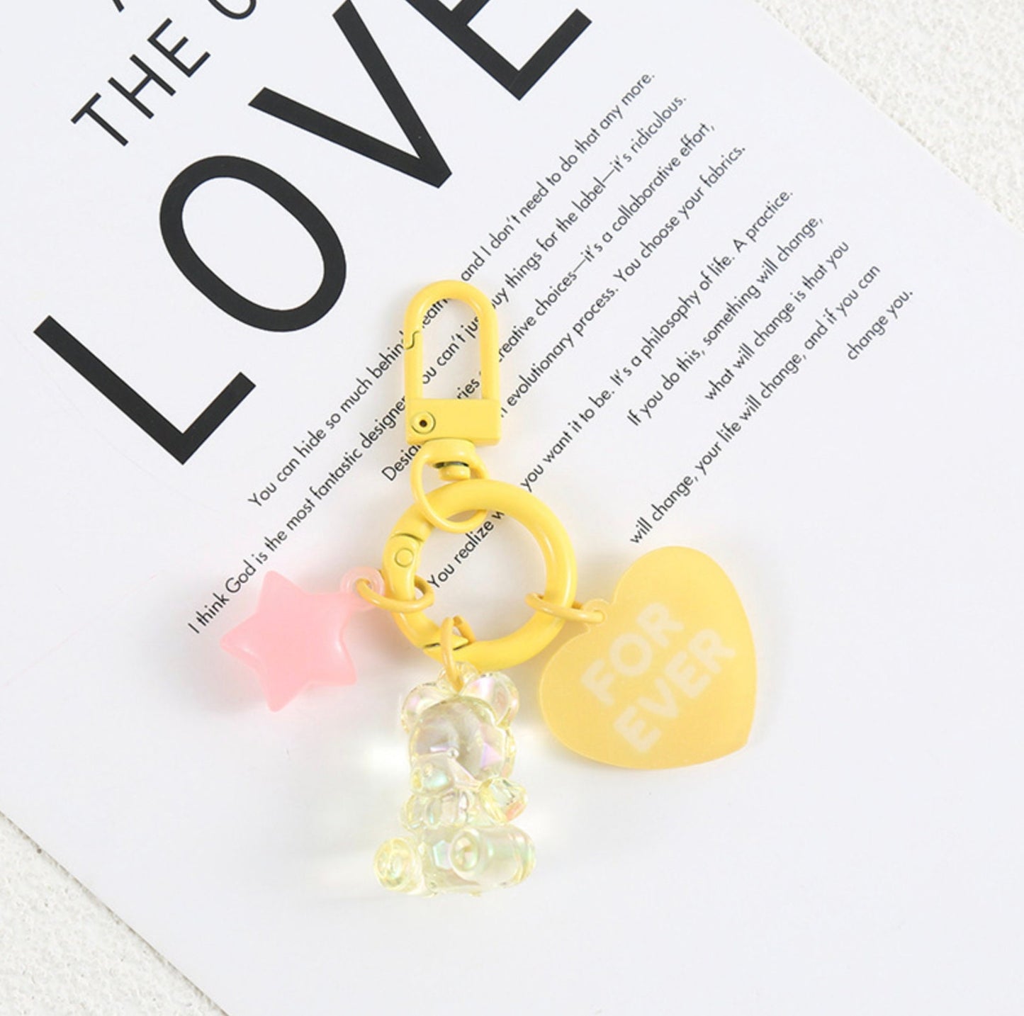 Cute Acrylic Love Bear with Star Bead, Love Themed Keychain, Key ring