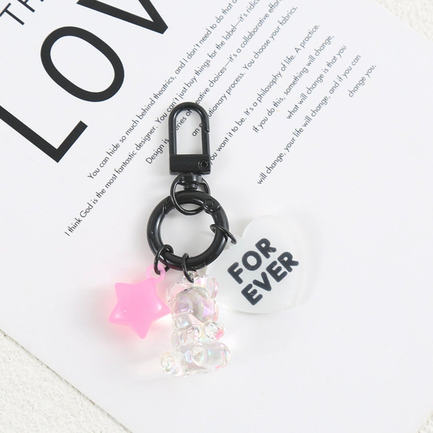 Cute Acrylic Love Bear with Star Bead, Love Themed Keychain, Key ring