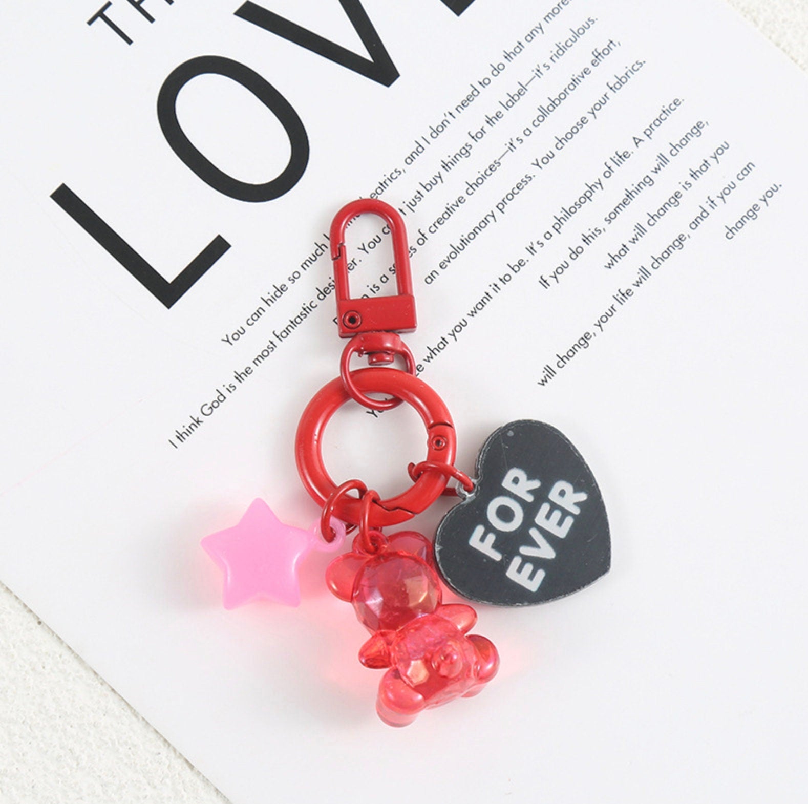 Cute Acrylic Love Bear with Star Bead, Love Themed Keychain, Key ring
