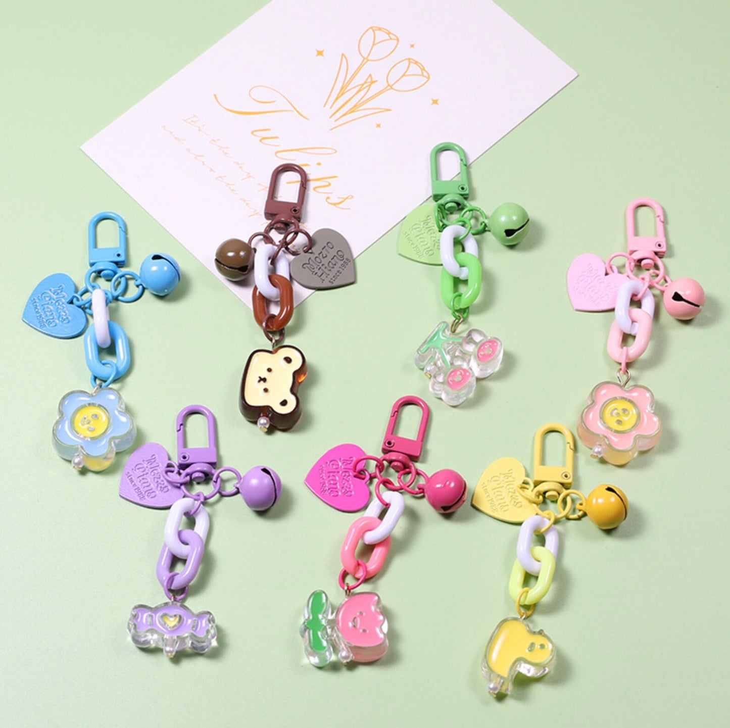 Cute Acrylic Bead and Chain Link, Animal and Flower Themed Keychain, Key ring