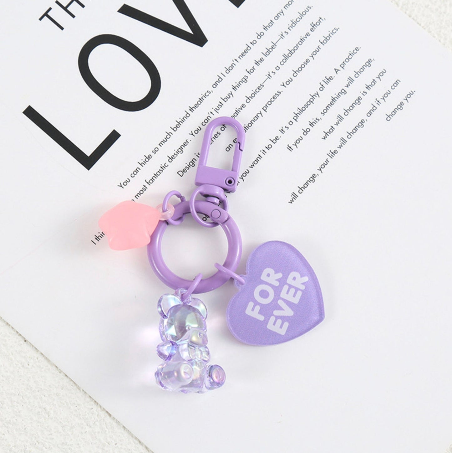 Cute Acrylic Love Bear with Star Bead, Love Themed Keychain, Key ring