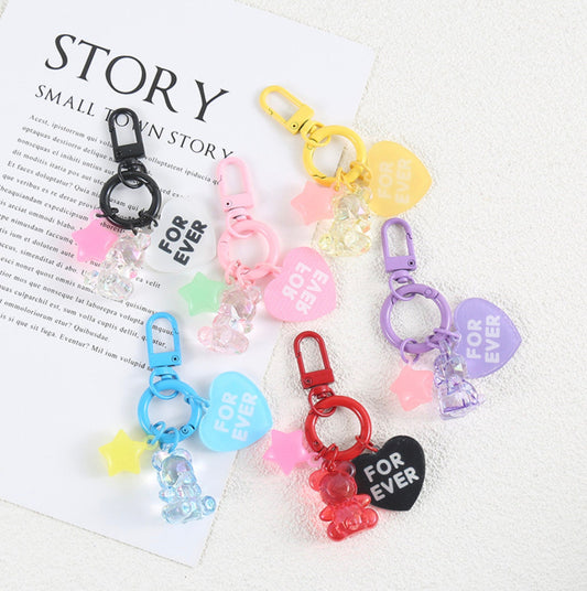 Cute Acrylic Love Bear with Star Bead, Love Themed Keychain, Key ring