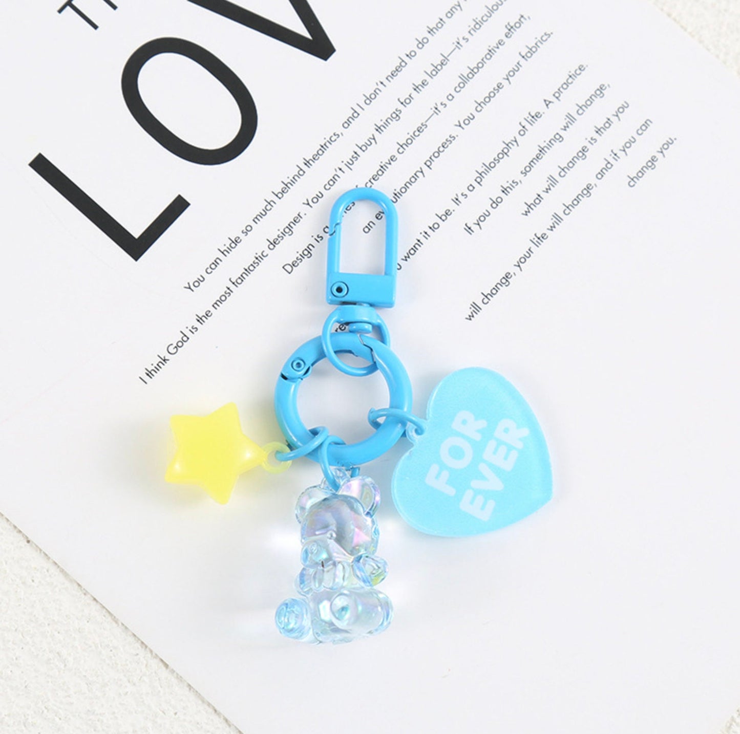 Cute Acrylic Love Bear with Star Bead, Love Themed Keychain, Key ring