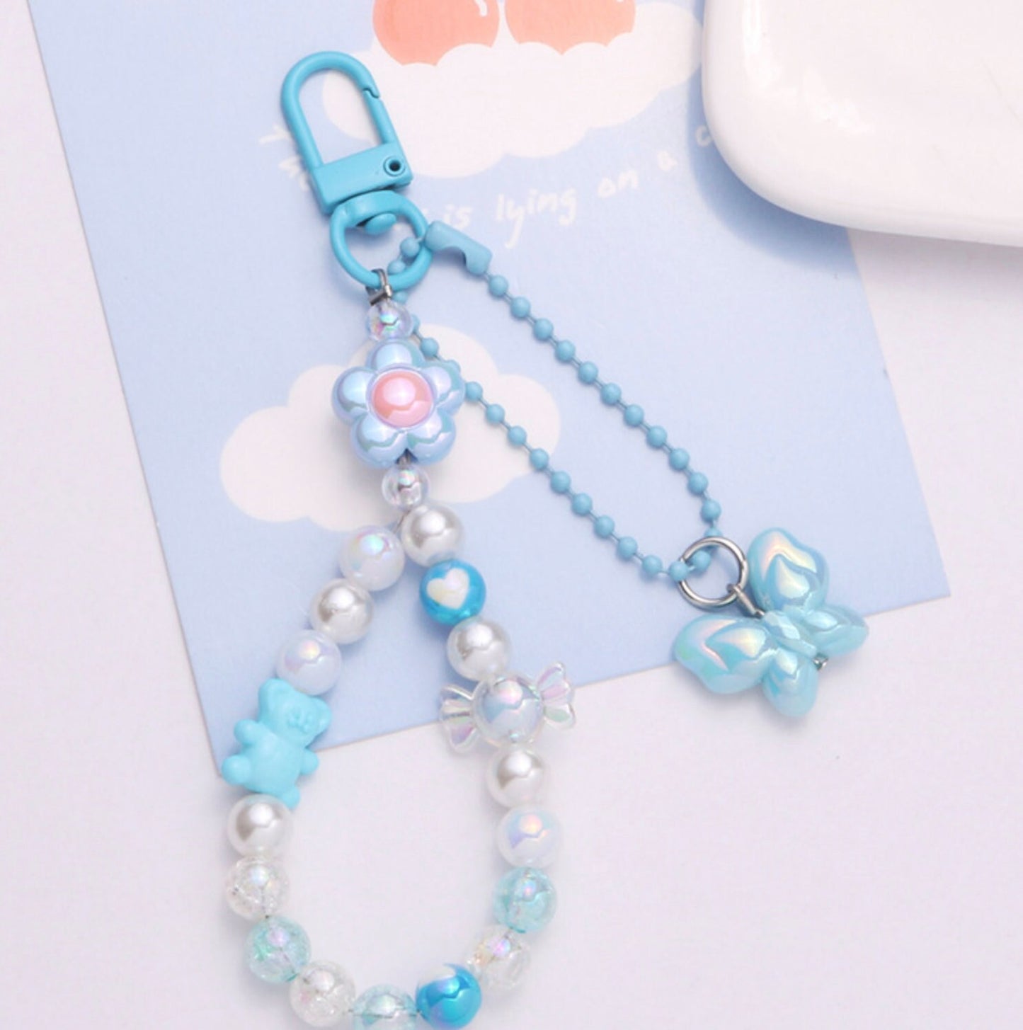 Macaron Colored Childhood Nostalgia Themed Bead Keychain, Key ring, Phone Lanyard