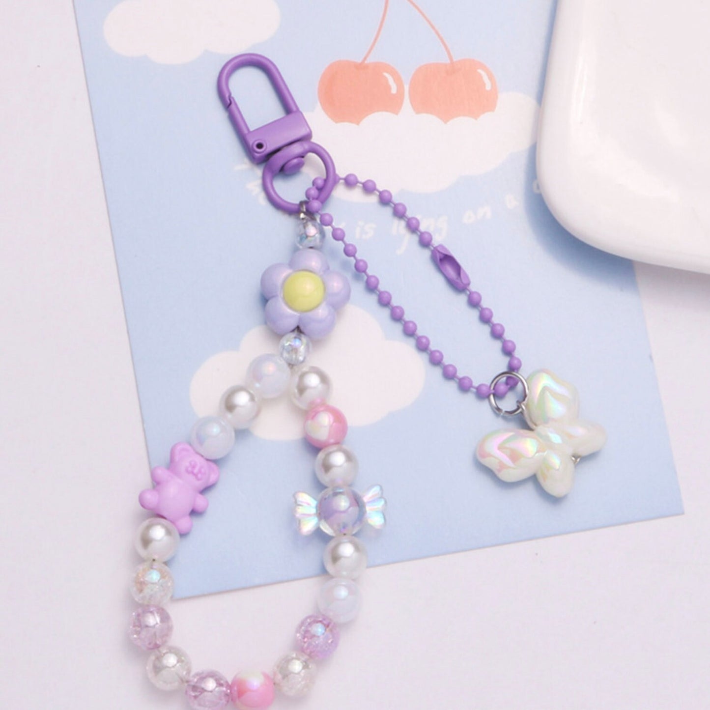 Macaron Colored Childhood Nostalgia Themed Bead Keychain, Key ring, Phone Lanyard