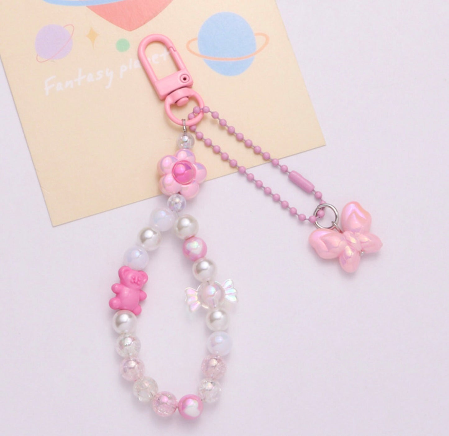 Macaron Colored Childhood Nostalgia Themed Bead Keychain, Key ring, Phone Lanyard