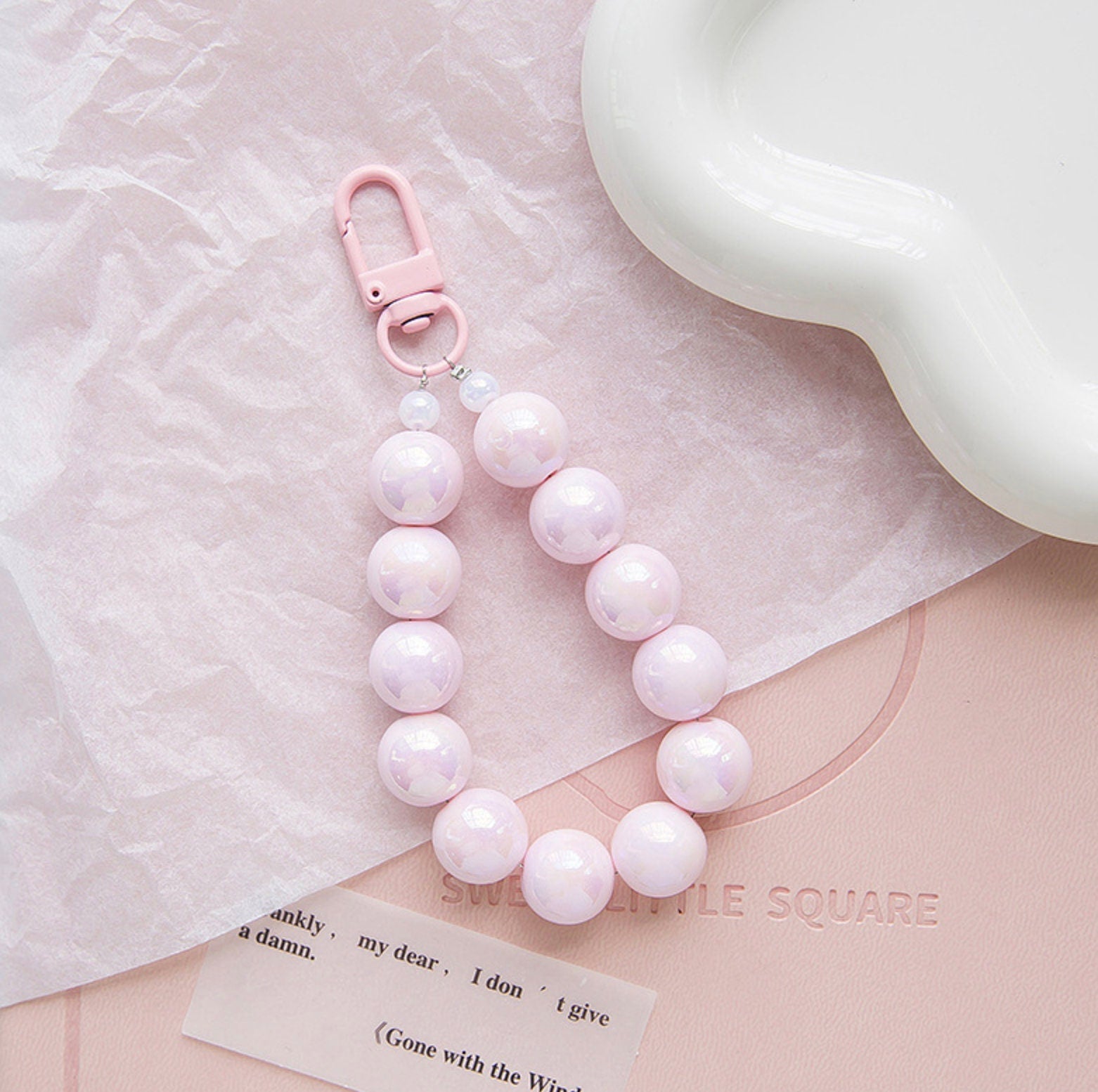 Simple Pearlescent Bead Strand Themed Keychain, Keyring, Lanyard, Phone Accessories